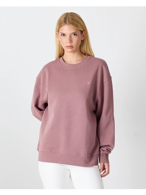 Cotton Club By Organic Reworks Unisex Oversize Sweatshirt Bisiklet Yaka 3 Iplik Şardonlu Içi Pamuklu %100 Organik Pamuk Nakışlı Tüylenmez Gül Kurusu