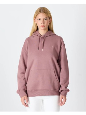 Cotton Club By Organic Reworks Unisex Oversize Kapüşonlu Sweatshirt Hoodie Kanguru Cepli 3 Iplik Şardonlu Içi Pamuklu %100 Organik Pamuk Nakışlı Tüylenmez Gül Kurusu