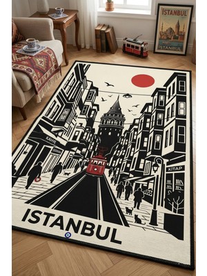 Liriya Dijital Yıkanabilir Etnik Retro Desen Kaymaz Taban Salon Halısı Mutfak Halısı Yolluk Çocuk Halısı