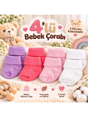 Novibaby 4'lü Bambu Bebek Çorap, Yenidoğan Bebek Çorabı, Kız Erkek Çocuk, Nn4