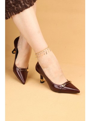 Nilsa Shoes Kadın Ince Topuklu Tokalı Krok Abiye Ayakkabı Yüksek Topuklu Ayakkabı