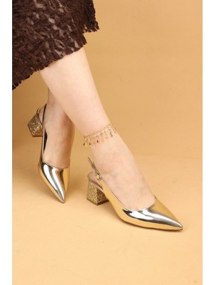 Nilsa Shoes Kadın Kalın Topuklu Taşlı Tokalı Abiye Ayakkabı Topuklu Ayakkabı