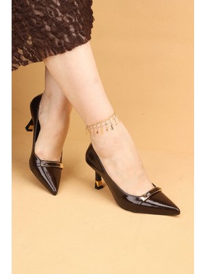 Nilsa Shoes Kadın Ince Topuklu Tokalı Krok Abiye Ayakkabı Yüksek Topuklu Ayakkabı