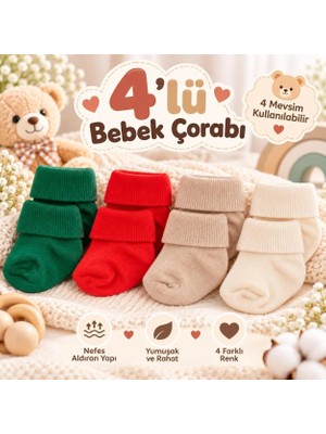 Novibaby 4'lü Bambu Bebek Çorap, Yenidoğan Bebek Çorabı, Kız Erkek Çocuk, Jk4