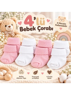 Novibaby 4'lü Bambu Bebek Çorap, Yenidoğan Bebek Çorabı, Kız Erkek Çocuk, Gh4