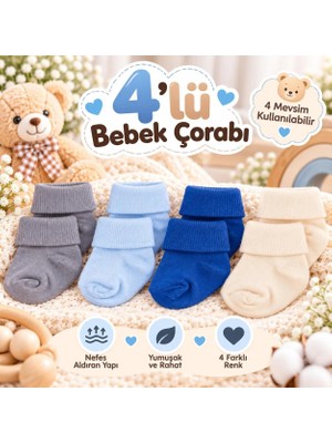 Novibaby 4'lü Bambu Bebek Çorap, Yenidoğan Bebek Çorabı, Kız Erkek Çocuk, Vy4