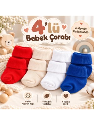 Novibaby 4'lü Bambu Bebek Çorap, Yenidoğan Bebek Çorabı, Kız Erkek Çocuk, Ab4