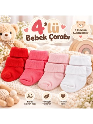 Novibaby 4'lü Bambu Bebek Çorap, Yenidoğan Bebek Çorabı, Kız Erkek Çocuk, Cd4