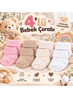 Novibaby 4'lü Bambu Bebek Çorap, Yenidoğan Bebek Çorabı, Kız Erkek Çocuk, St4