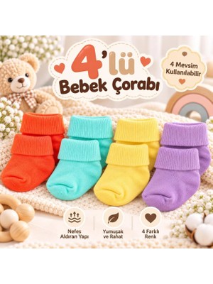 Novibaby 4'lü Bambu Bebek Çorap, Yenidoğan Bebek Çorabı, Kız Erkek Çocuk, Lm4