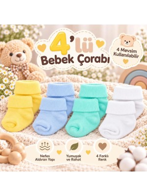 Novibaby 4'lü Bambu Bebek Çorap, Yenidoğan Bebek Çorabı, Kız Erkek Çocuk, Pr4
