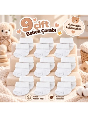 Novibaby 9'lu Bambu Yenidoğan Bebek Çorap, Kız Erkek Çocuk Çorabı, Beyaz Ekru Pembe Çok Renkli