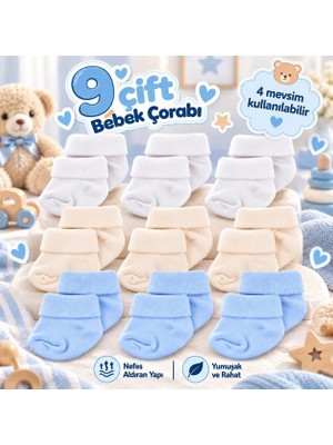 Novibaby 9'lu Bambu Yenidoğan Bebek Çorap, Kız Erkek Çocuk Çorabı, Beyaz Ekru Pembe Çok Renkli