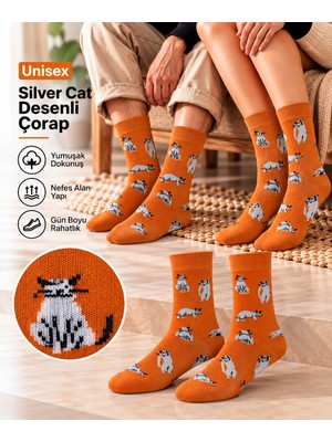 GOST LİRİA Silver Cat Socks – Desenli Unisex Soket Çorap