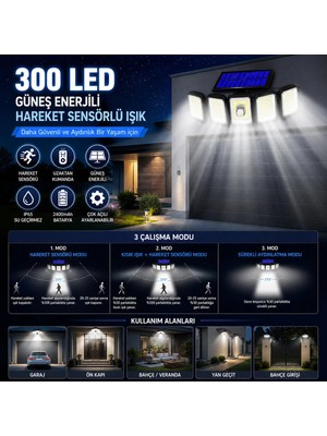 Larens Solarmax 300 LED Güneş Enerjili 5 Panelli Hareket Sensörlü Uzaktan Kumandalı Dış Mekan Duvar Lambası