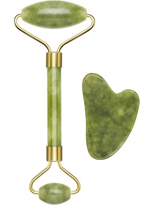 C301ABE101 Gua Sha Yeşim Taşında Jade Roller & Gua Sha Masaj Aleti, Yüz ve Vücut Masaj, Rahatlatıcı, Modelleme ve Yaşlanma
