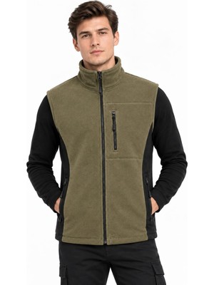 Bizim Terzi Haki Siyah Polar Yelek 3 Cepli Tam Fermuarlı Slim Fit Anti Pilling Tüylenme Yapmaz. Hava Geçirmez.