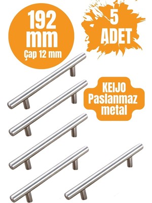 5 Adet Keıjo Inox 192 mm Dolap Çekmece Kulbu