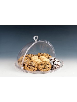 Şeffaf Kurabiye ve Kek Fanusu, Kapaklı Servis Tabağı, Plastik Dome Kapak 32 cm