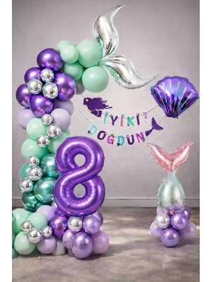Fimer Kızı Temalı 8 Yaş Doğum Günü Balon Süsleme Seti – Mor Lila Parti Dekorasyon Seti