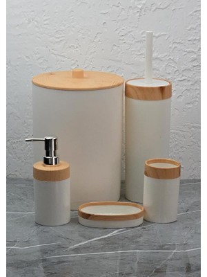Fimer Takımı - 5li Banyo Seti - Ahşap Görünümlü - 5 Parça