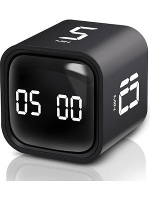 Fimer Pomodoro Zamanlayıcı Küp, Flip Timer, Öğrenci Ders Çalışma Saati, 5/10/30/60 Dk & Özel Geri Sayım, USB Şarjlı, Sessiz/titreşimli Alarm, Mutfak Kronometresi - Siyah