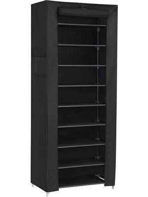 Fimer Toz Geçirmez Örtülü 10 Katlı Metal Ayakkabı Rafı, Siyah, RXJ10H
