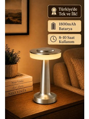 Fimer Vista Dokunmatik Mantar Masa Lambası, Şarjlı, Dim Edilebilir, Dekoratif, Silver Gümüş Renkli