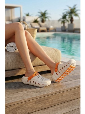 Moda Ekru Turuncu Günlük Sahil Havuz Plaj Terliği Unisex Terlik & Sandalet