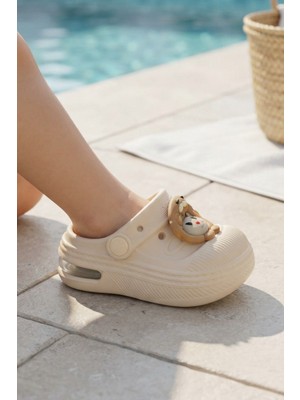 Moda Ekru Emojili Günlük Sahil Plaj Havuz Işıklı Çocuk Terlik & Sandalet