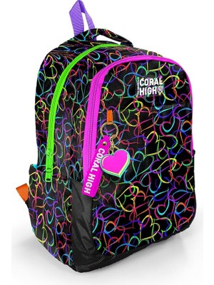 Fimer High Kids Çok Renkli Kalp Desenli Üç Bölmeli Okul Sırt Çantası 23670