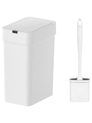 Fimer Otomatik Slim Çöp Kovası 9 Lt + Duvara Asılabilir Beyaz Silikon Klozet Fırçası