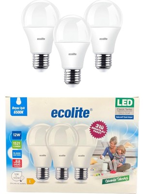 Fimer 12W LED Ampul 3’lü Paket | 1521 Lümen, 6500K Beyaz Işık, 100W Eşdeğer, E27 Duy, Enerji Tasarruflu, 220V, Dim Edilemez