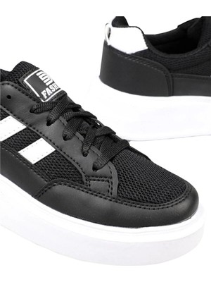 Moda Kadın Siyah-Beyaz Anorak Kalın Taban Sneaker Günlük Spor Ayakkabı