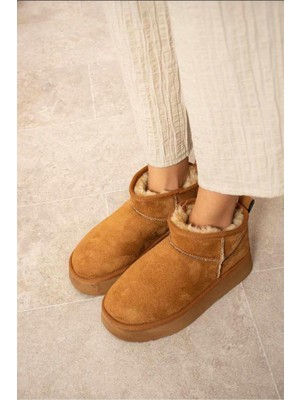 Moda Taba Içi Kürklü Kalın Taban Bilekte Kısa Soğuğa Dayanıklı Süet Kadın Bot & Bootie