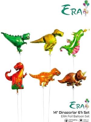 Fimer 6 Parça Dinozor Figürlü Folyo Balon Seti 14 Inç (35 Cm) Erkek Çocuk Doğum Günü, Safari & Dino Konsept Parti Süsleri