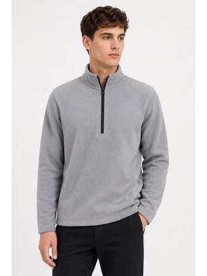 Bizim Terzi Gri Yarım Fermuarlı Polar Slim Fit Anti Pilling Tüylenme Yapmaz. Hava Geçirmez. Sıcak Tutar