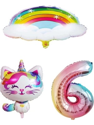 Fimer Gökkuşağı Unicorn Kedi Folyo ve Rakam Balon Seti Yaş 6