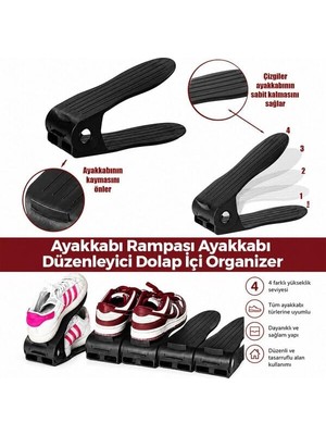 Fimer Ayakkabı Rampası (12X25 Cm) - 4 Kademeli Dolap Içi Ayakkabı Düzenleyici Organizer, Kaymaz Siyah Plastik Ayakkabılık Çiftleme Rampası