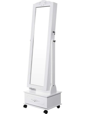 Fimer Tekerlekli ve LED Aydınlatmalı Kilitlenebilir Mücevher Dolabı, Beyaz, JBC61W