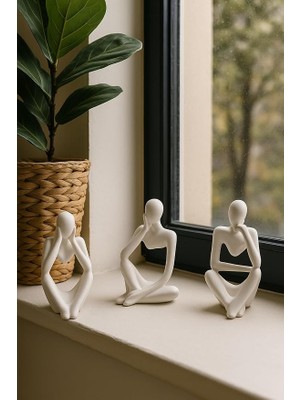 Fimer & Ofis Dekoru – Beyaz 3’lü Insan Figürü Seti | El Yapımı Minimalist Heykel Takımı