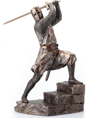 Fimer Design 12 Inç Haçlı Tapınak Şövalyesi Wielding Büyük Kılıç Soğuk Döküm Reçine Bronz Kaplama Heykel/biblo Ev Dekorasyonu