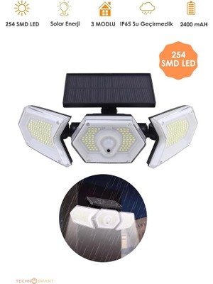 Fimer 254 Ledli Hareket Sensörlü Solar Projektör Güneş Enerjili LED Bahçe Lambası Şarj Olan