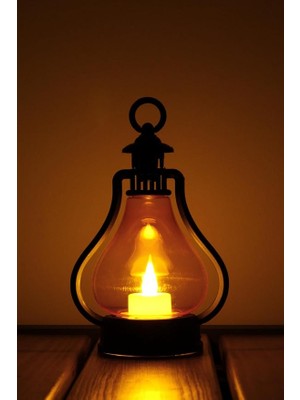 Fimer Mum Vintage Retro Gaz Lambası Tipi Pilli Dumansız Alevli Dekoratif Yapay Mum Işıldak Lamba (Siyah)