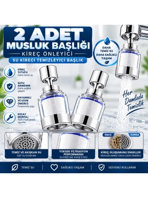 Viosa Kireç Önleyici Musluk Başlığı 360 Derece Döner Filtreli ve Su Tasarufflu Başlık 2'li Set