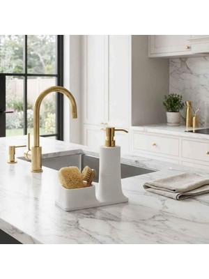 Elovias System Tezgah Üstü Deterjanlık Ve Süngerlik Beyaz/Gold (BA2007 028 R1-GL)