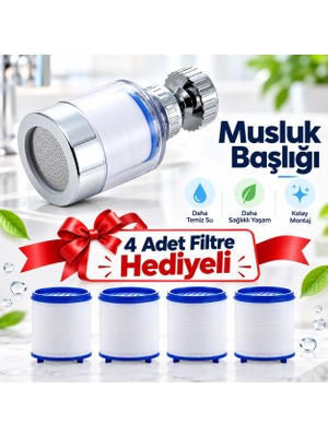Viosa Kireç Önleyici Musluk Başlığı 360 Derece Döner Filtreli ve Su Tasarufflu Başlık 4 Adet Filtre Hediyeli