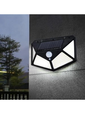100 Ledli 3 Farklı Aydınlatma Ayarlı Solar Güneş Enerjili Hareket Sensörlü Bahçe Duvar Lambası
