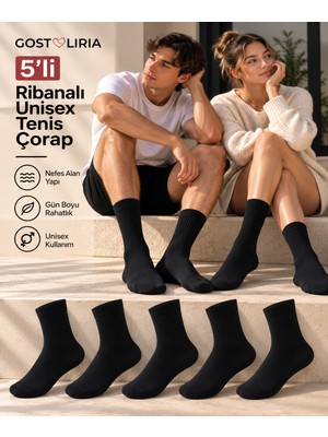 GOST LİRİA -  5’li Siyah Ribanalı Unisex Soket Çorap