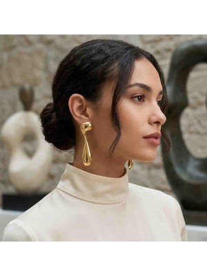 Ay Işığı Kadın Gold Çelik Küpe